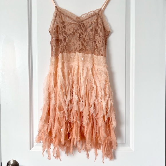 FREE PEOPLE Peach Ombre Chiffon & Lace Slip Dress - Picture 2 of 8